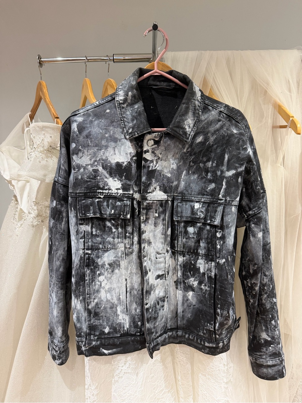 Black & White Tie-Dye Denim Jacket - Men's Casual Trucker